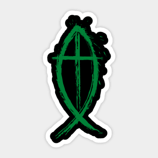 Cross And Fish Christian Design - Green Edition Sticker